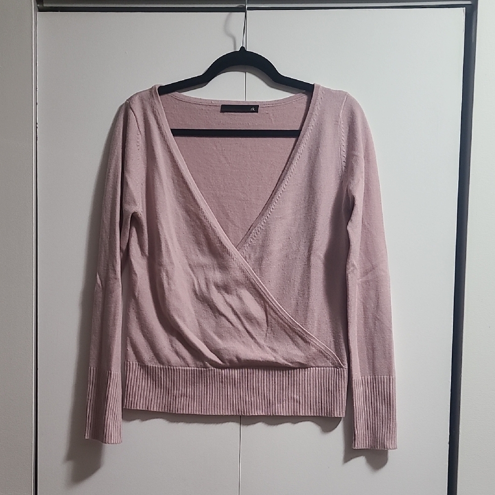Elegant Light Pink Wrap Sweater